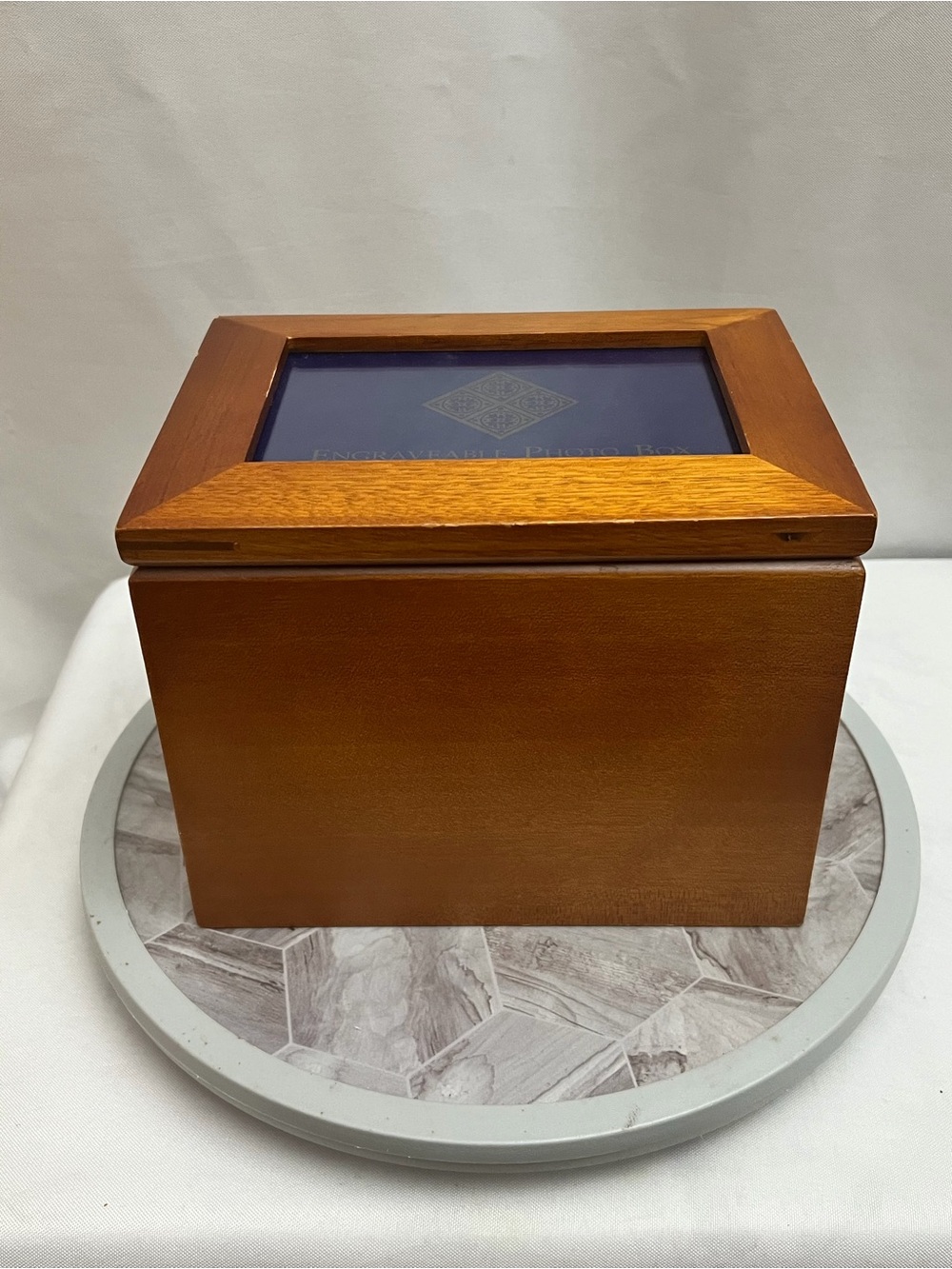 Wood Engravable Photo Storage Box Picture Keepsake Memory Box Glass Lid 8x6